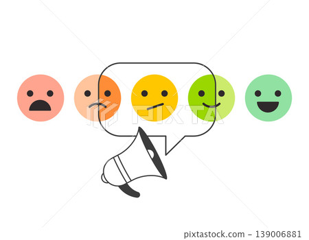 Megaphone with smileys ratings and feedback scale for customer satisfaction survey. Colorful vector Megaphone with smileys ratings and feedback scale for customer satisfaction survey. Colorful vector 139006881