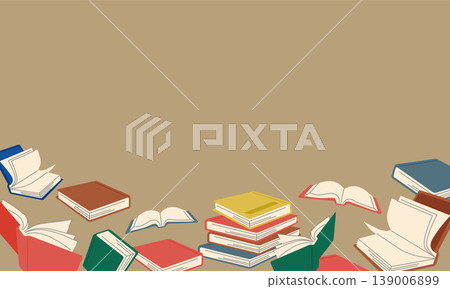 以復古色調為背景的畫面,上面堆放著書籍和文件。 以復古色調為背景的畫面,上面堆放著書籍和文件。 139006899