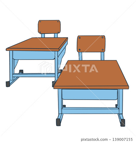 學校教室裡色彩鮮豔的桌椅插圖 139007155