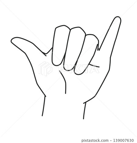 Line drawing illustration of a left hand with the index finger and thumb extended. Line drawing illustration of a left hand with the index finger and thumb extended. 139007630