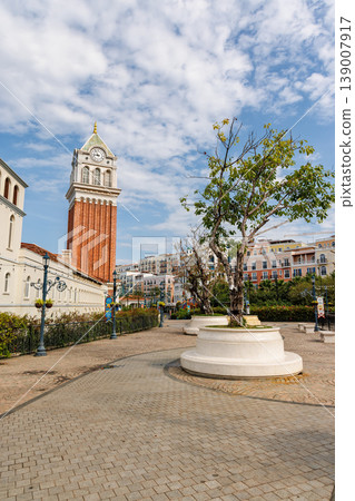 Phu Quoc, Vietnam - January 3 2026: Mediterranean clock tower square in Sunset Town Phu Quoc 139007917