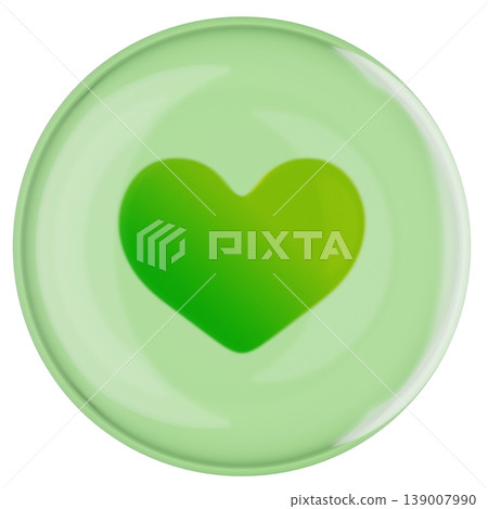 Green heart 3D icon, illustration representing eco-friendliness and health, 3D rendering. Green heart 3D icon, illustration representing eco-friendliness and health, 3D rendering. 139007990