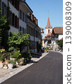 Alley with German church in town of Murten in Switzerland - vertical 139008309