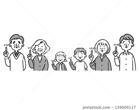 Three generations of family pointing (monochrome) - upper body - vector Three generations of family pointing (monochrome) - upper body - vector 139009117