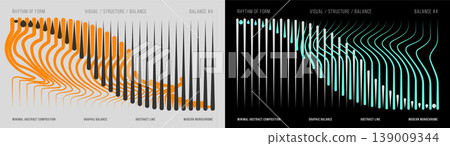 Abstract distorted spike wave vector composition set on gray and black background. Minimal graphic design with sound wave rhythm in orange and teal for art print, poster, music event, branding 139009344
