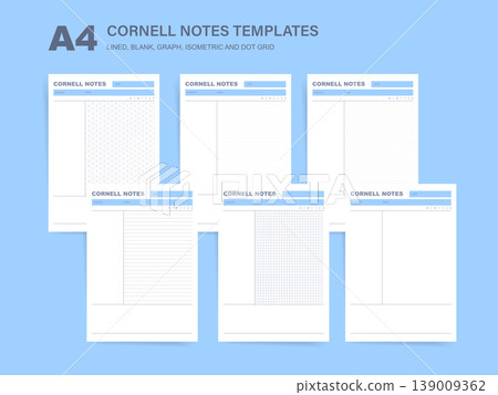 A4 Cornell Notes Templates Collection Set. Printable Lined Blank Graph Isometric and Dot Grid Note Taking Paper Vector Illustration Pack for Student Study Journal and School Planner Design A4 Cornell Notes Templates Collection Set. Printable Lined Blank Graph Isometric and Dot Grid Note Taking Paper Vector Illustration Pack for Student Study Journal and School Planner Design 139009362