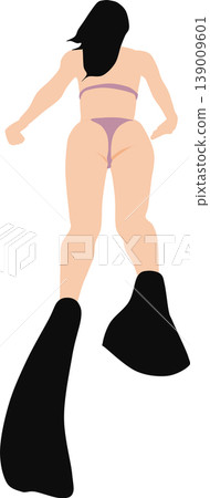 An illustration of a woman swimming with fins on her feet. An illustration of a woman swimming with fins on her feet. 139009601