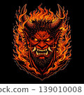 Flame Demon | Japanese-style tattoo design material, Japanese-style demon character, dark fantasy illustration of a demon clad in flames 139010008