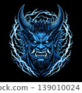 Rai-oni (Thunder Demon) | Japanese-style tattoo design material - Oni character wreathed in lightning - Dark fantasy illustration 139010024