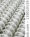 White plastic rollers of industrial conveyor, production, sorting, or transportation line 139010139