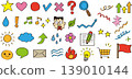 A set of hand-drawn marks and icons. 139010144