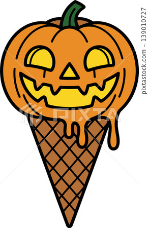Halloween Pumpkin Ice Cream Cone Cartoon Illustration Halloween Pumpkin Ice Cream Cone Cartoon Illustration 139010727