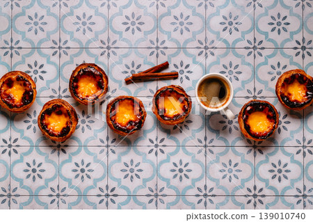 Egg tart, traditional Portuguese dessert, pastel Egg tart, traditional Portuguese dessert, pastel 139010740