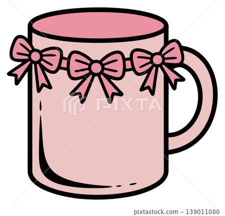 Pink Mug with Cute Ribbon Bows Sticker Pink Mug with Cute Ribbon Bows Sticker 139011080