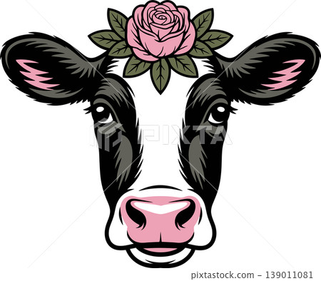 Cute Cow Head with Flower Crown Illustration Cute Cow Head with Flower Crown Illustration 139011081