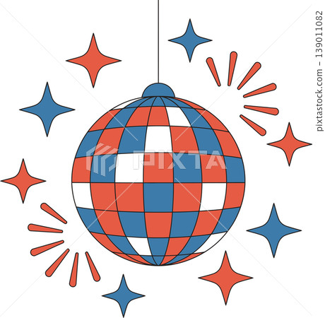 Retro Red and Blue Disco Ball with Sparkles Illustration Retro Red and Blue Disco Ball with Sparkles Illustration 139011082