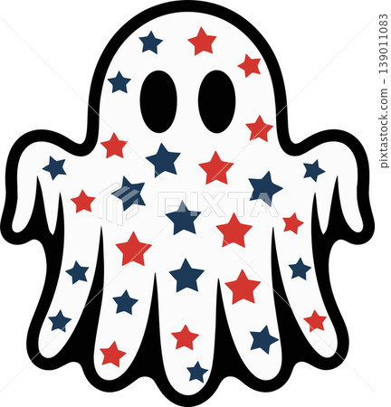 Cute ghost illustration with red and blue stars pattern Cute ghost illustration with red and blue stars pattern 139011083