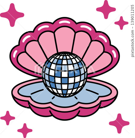 Disco Ball in Pink Shell Cartoon Illustration Disco Ball in Pink Shell Cartoon Illustration 139011205