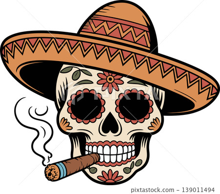 skull, sombrero, mexican 139011494