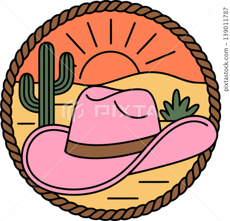 Western Cowboy Hat Desert Sunset Cactus Illustration Western Cowboy Hat Desert Sunset Cactus Illustration 139011787