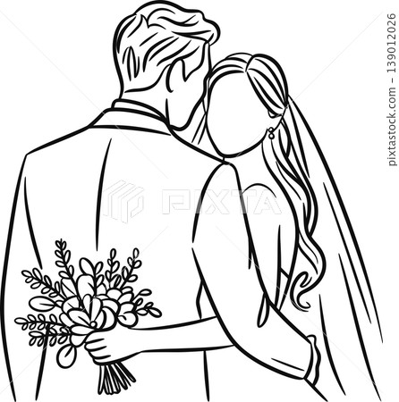 Wedding Couple in Line Art Illustration 139012026