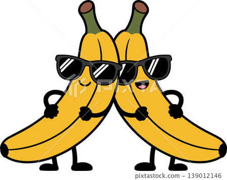 Cool Cartoon Bananas with Sunglasses Illustration Cool Cartoon Bananas with Sunglasses Illustration 139012146