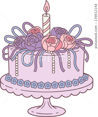 Cute Floral Birthday Cake with Candle Illustration	 139012148