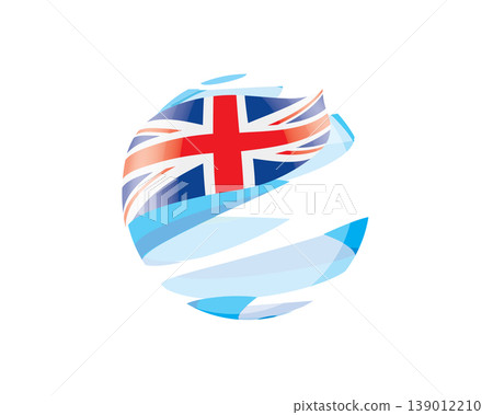 Flat of patriotic globe featuring waving British flag design Flat of patriotic globe featuring waving British flag design 139012210