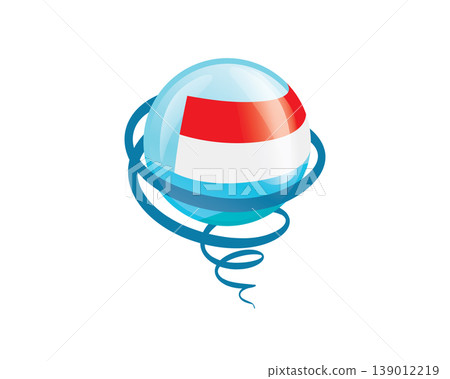 Stylish international icon showcasing Indonesian flag within reflective globe design Stylish international icon showcasing Indonesian flag within reflective globe design 139012219