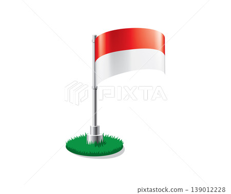 Indonesian flag on a flagpole mounted on the grass Indonesian flag on a flagpole mounted on the grass 139012228