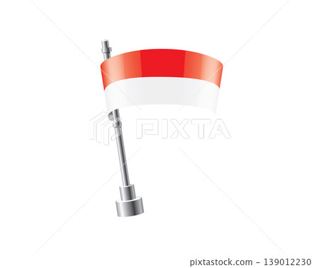 Clean representation showcasing Indonesian flag attached to glossy metal pole Clean representation showcasing Indonesian flag attached to glossy metal pole 139012230