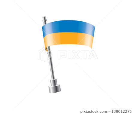 Clean representation showcasing Ukrainian flag attached to glossy metal pole 139012275