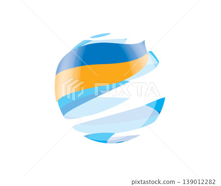 Flat of patriotic globe featuring waving Ukrainian flag design 139012282