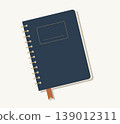 Minimalist Retro Spiral Notebook Vector Deep Blue Hardcover with Gold Wire Binding and Bookmark. Professional Stationery Asset for Back to School 139012311