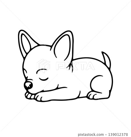 Cute chihuahua puppy sleeping peacefully on a soft surface in a cozy indoor setting 139012378