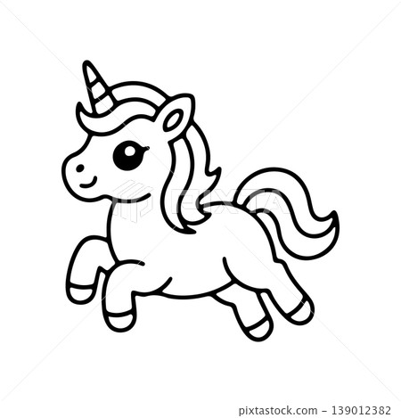 Cute unicorn character with a joyful expression jumping in the air 139012382