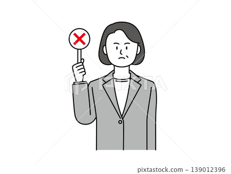 An illustration of a middle-aged woman in a suit with an angry expression, holding an "X" sign. An illustration of a middle-aged woman in a suit with an angry expression, holding an "X" sign. 139012396