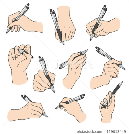 10 patterns of the right hand holding a ballpoint pen 10 patterns of the right hand holding a ballpoint pen 139012449
