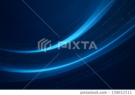 Blue luminous curved line illustration with light particles against a dark technology background Blue luminous curved line illustration with light particles against a dark technology background 139012511