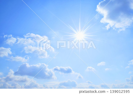 Blue sky and sun, direct sunlight, free space image Blue sky and sun, direct sunlight, free space image 139012595