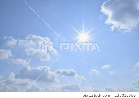 Blue sky and sun, direct sunlight, free space image Blue sky and sun, direct sunlight, free space image 139012596