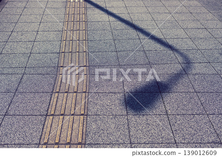 Sidewalk with tactile paving and the shadow of a streetlamp Sidewalk with tactile paving and the shadow of a streetlamp 139012609