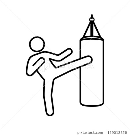 Line icon of a person doing kickboxing Line icon of a person doing kickboxing 139012856