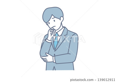 A simple illustration of a businessman with a troubled expression deep in thought. 139012911