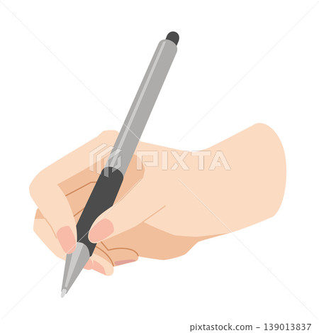 An illustration of a right hand holding a pen tablet for drawing. 139013837