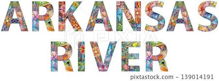 Arkansas River words. Hand drawn lettering. Vector text. 139014191