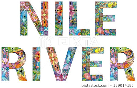 Nile river words. Hand drawn lettering. Vector text. Nile river words. Hand drawn lettering. Vector text. 139014195