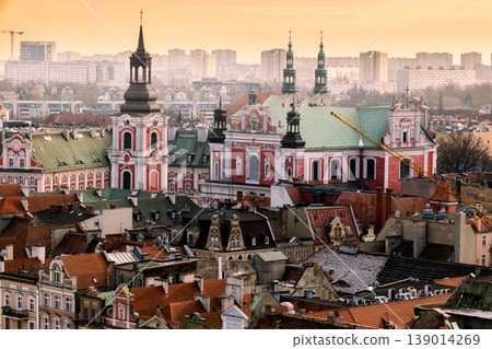 Amazing Sunset Aerial View Of Historical Center And Poznan Cathedral Amazing Sunset Aerial View Of Historical Center And Poznan Cathedral 139014269