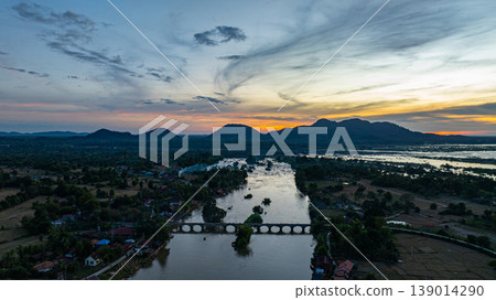 Scenic Aerial View of the Red Bridge Scenic Aerial View of the Red Bridge 139014290