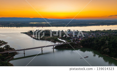 Aerial Sunset Scene of Rural Pak Kading Town Aerial Sunset Scene of Rural Pak Kading Town 139014323